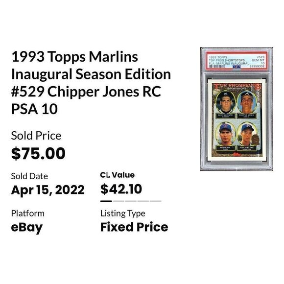 1993 topps top prospects shortstop chipper Jones #529 mint condition/grade!!! Co - Picture 4 of 4